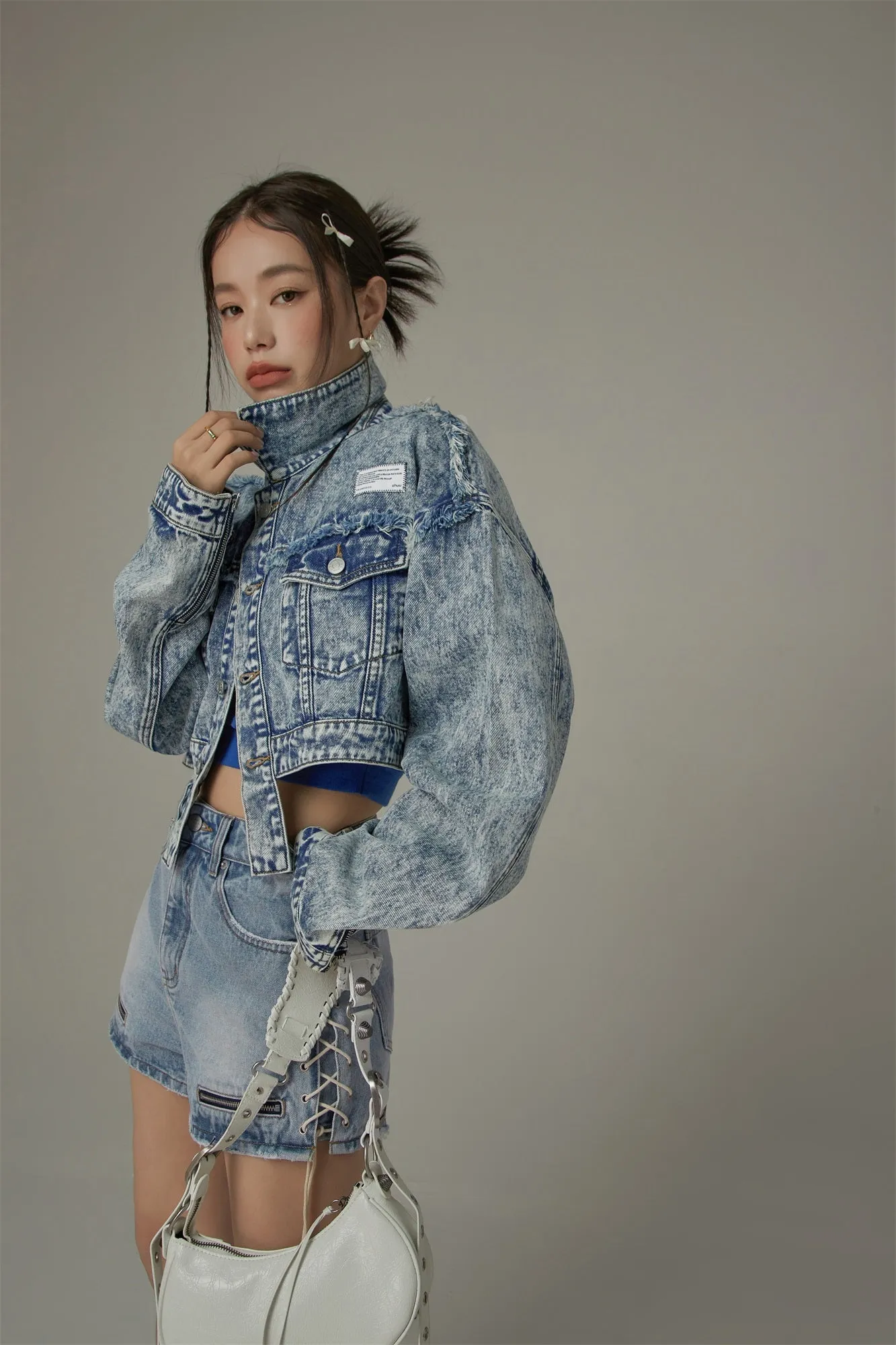 Fringe Trim Denim Cropped Jacket