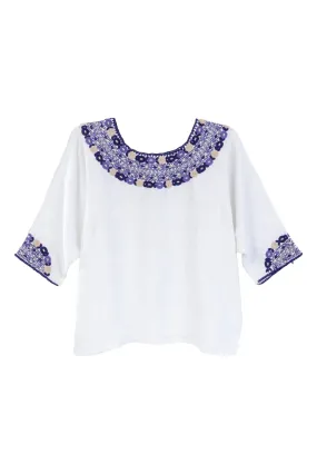 Gabrielle Guatemalan Blouse - Purple and Taupe