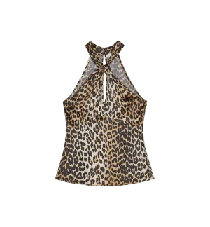 GANNI Leopard Satin Top