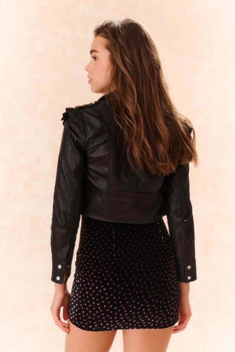 Girls Apolline Cropped Lamb Leather Jacket