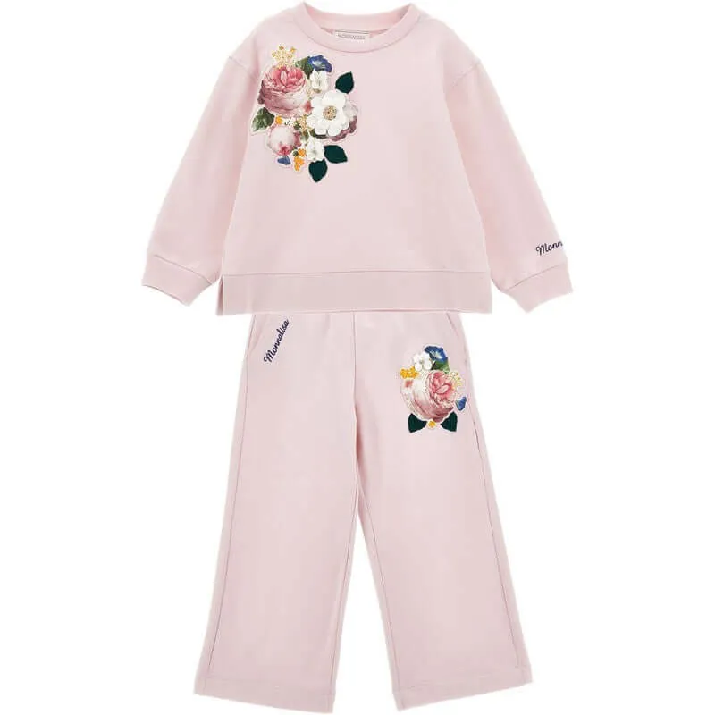 Girls Pink Floral Tracksuit