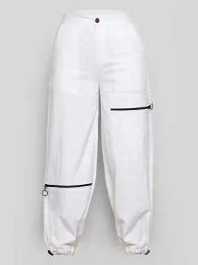 Girls White Pull Hem Twill Joggers