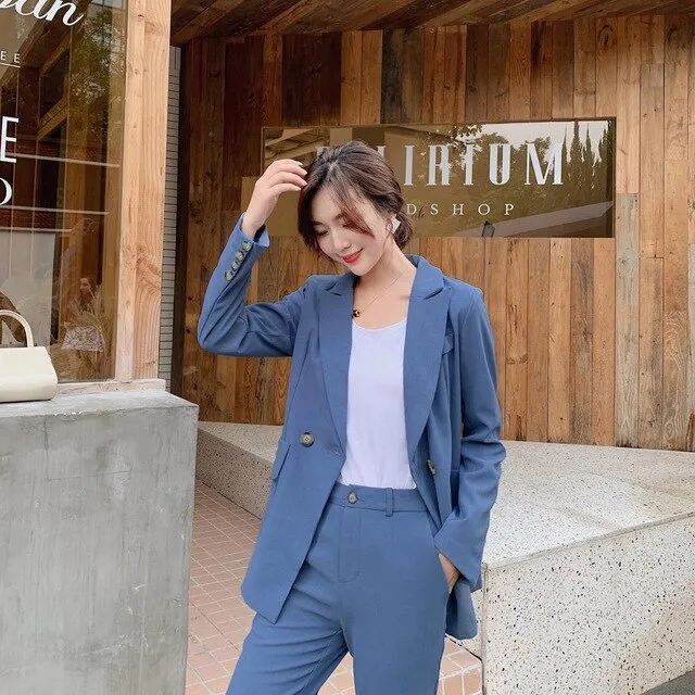 Graduation gift Spring Autumn Women's Pantsuit Casual Elegant Jacket Suit Office Ladies Workwear Business Clothes Female Two Pieces Blazer Set