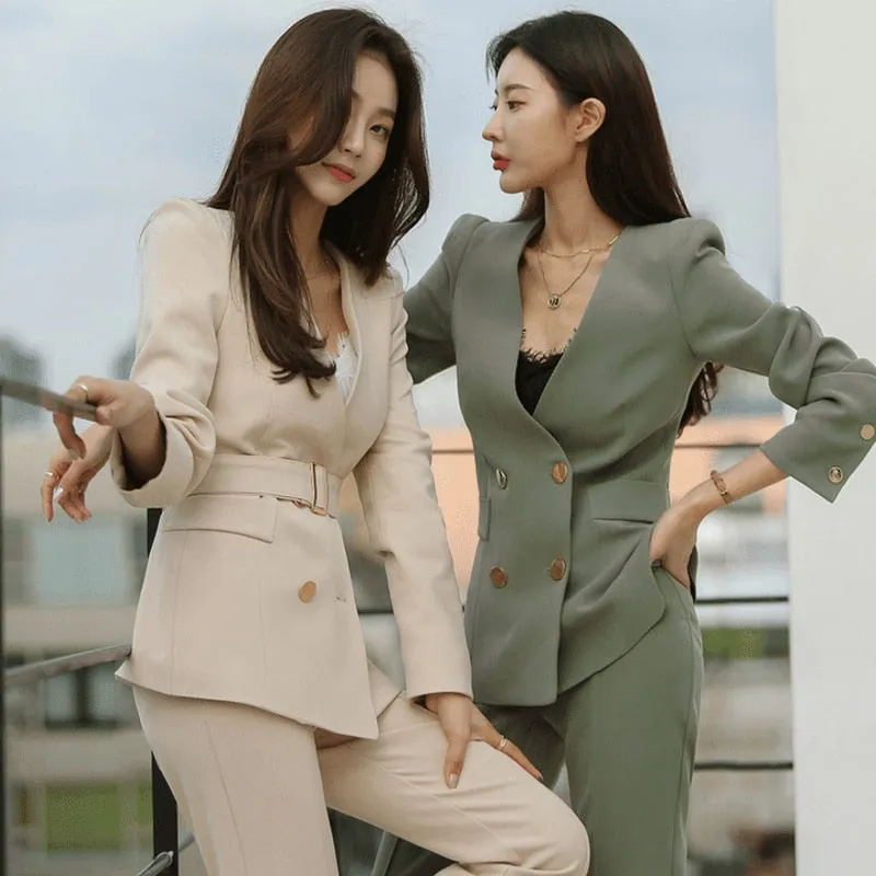 Graduation gift Women's Spring Autumn Blazer Pantsuit Office Ladies Solid Casual Business Two Piece Sets Female Fashion Trousers Suit Clothing