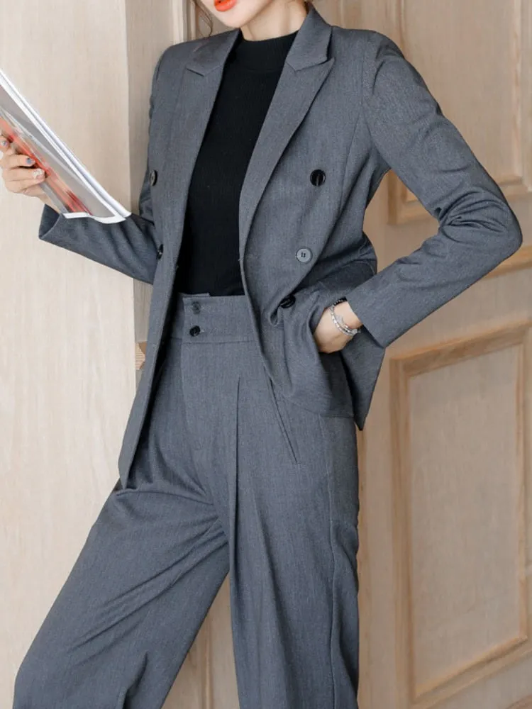 Graduation gift Women's Spring Casual Blazer Pantsuit Fashion Long Sleeve Jacket Wide Leg Pant 2 Piece Set Office Ladies Business Trousers Suit