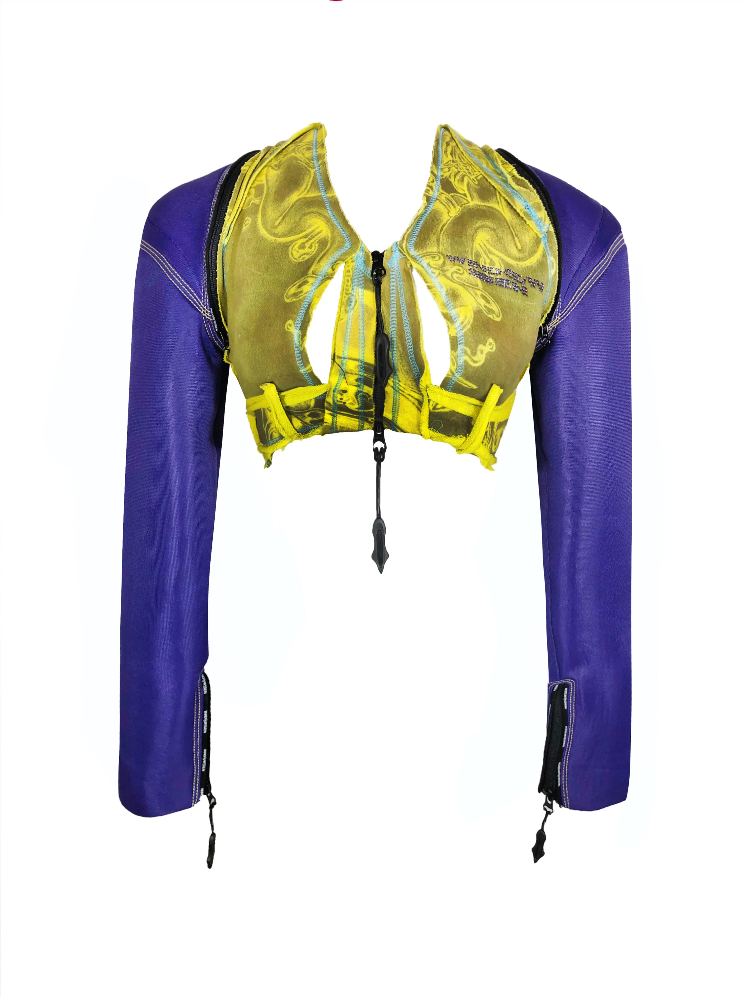 GRAPHIC CROPPED CUTOUT JACKET/VEST WITH DETACHABLE SLEEVES