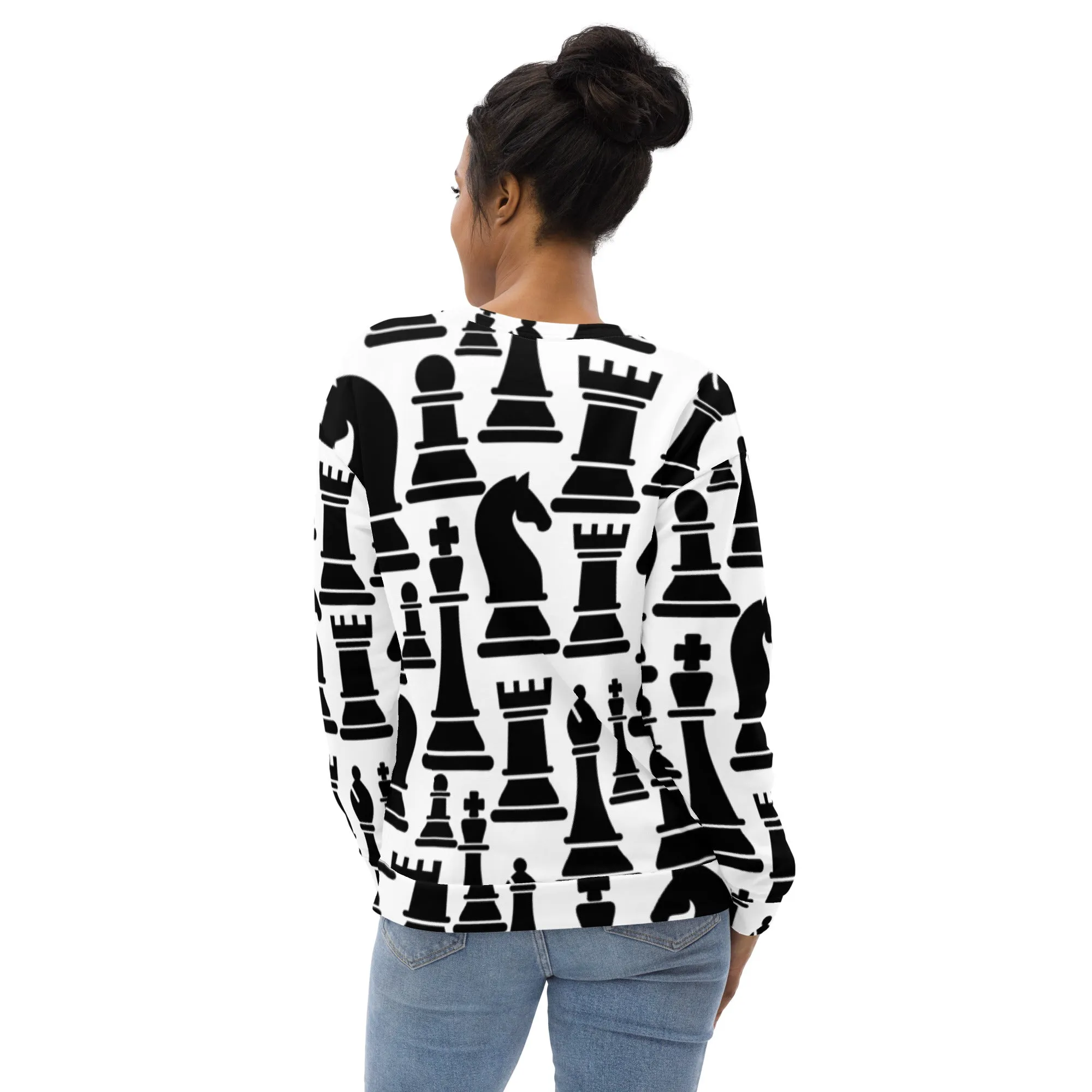 Graphic Sweatshirt for Women Black and White Chess Print