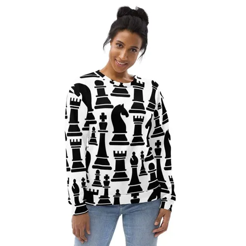 Graphic Sweatshirt for Women Black and White Chess Print