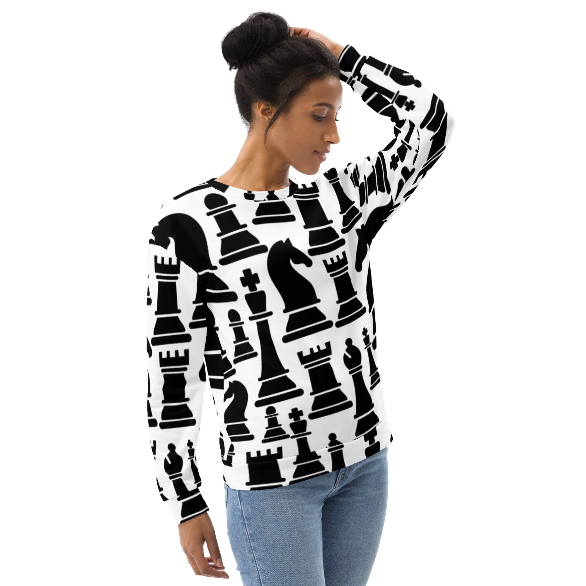 Graphic Sweatshirt for Women Black and White Chess Print