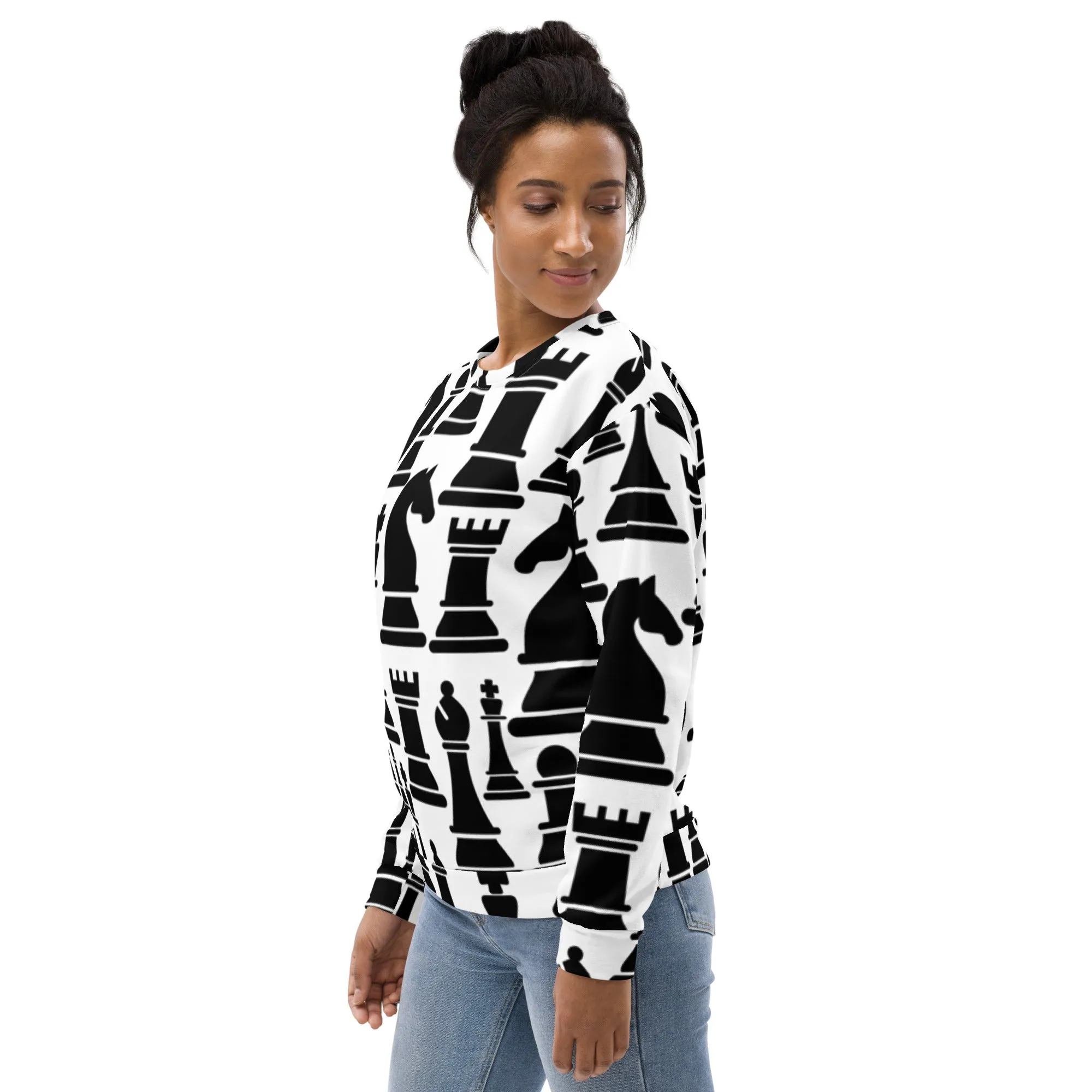 Graphic Sweatshirt for Women Black and White Chess Print