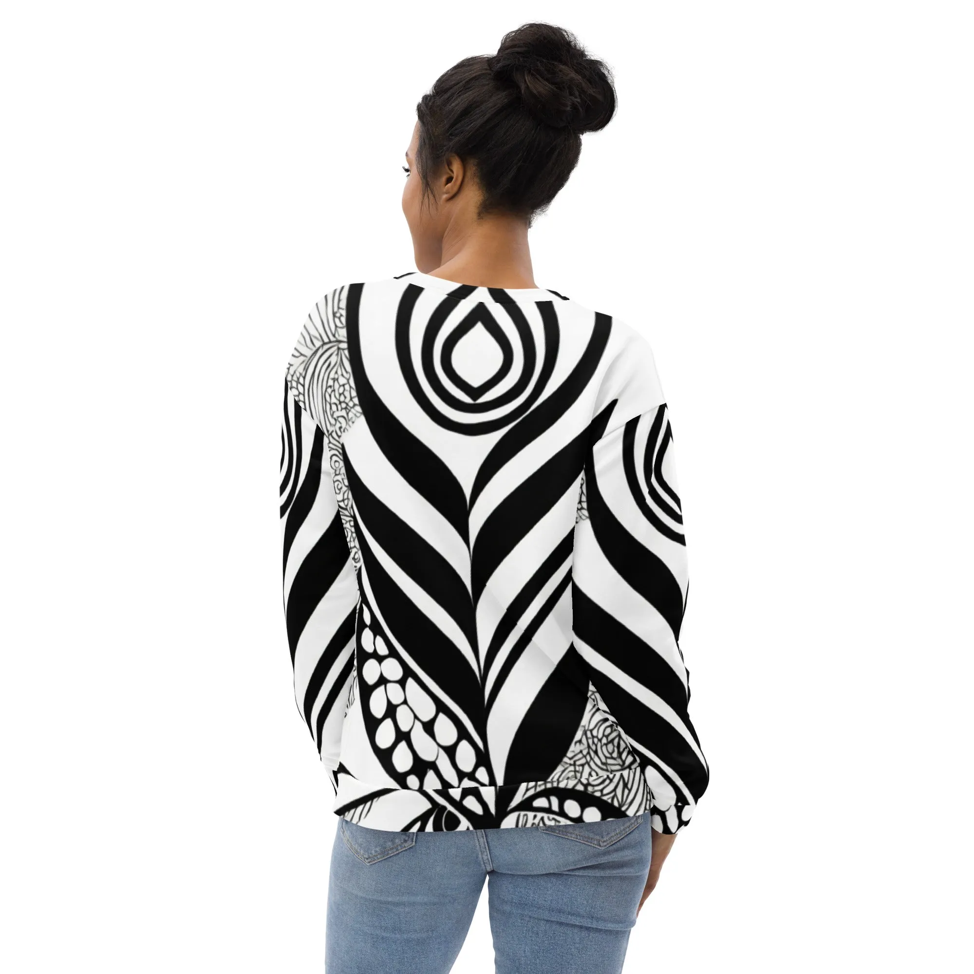 Graphic Sweatshirt for Women Black Floral Lines 2