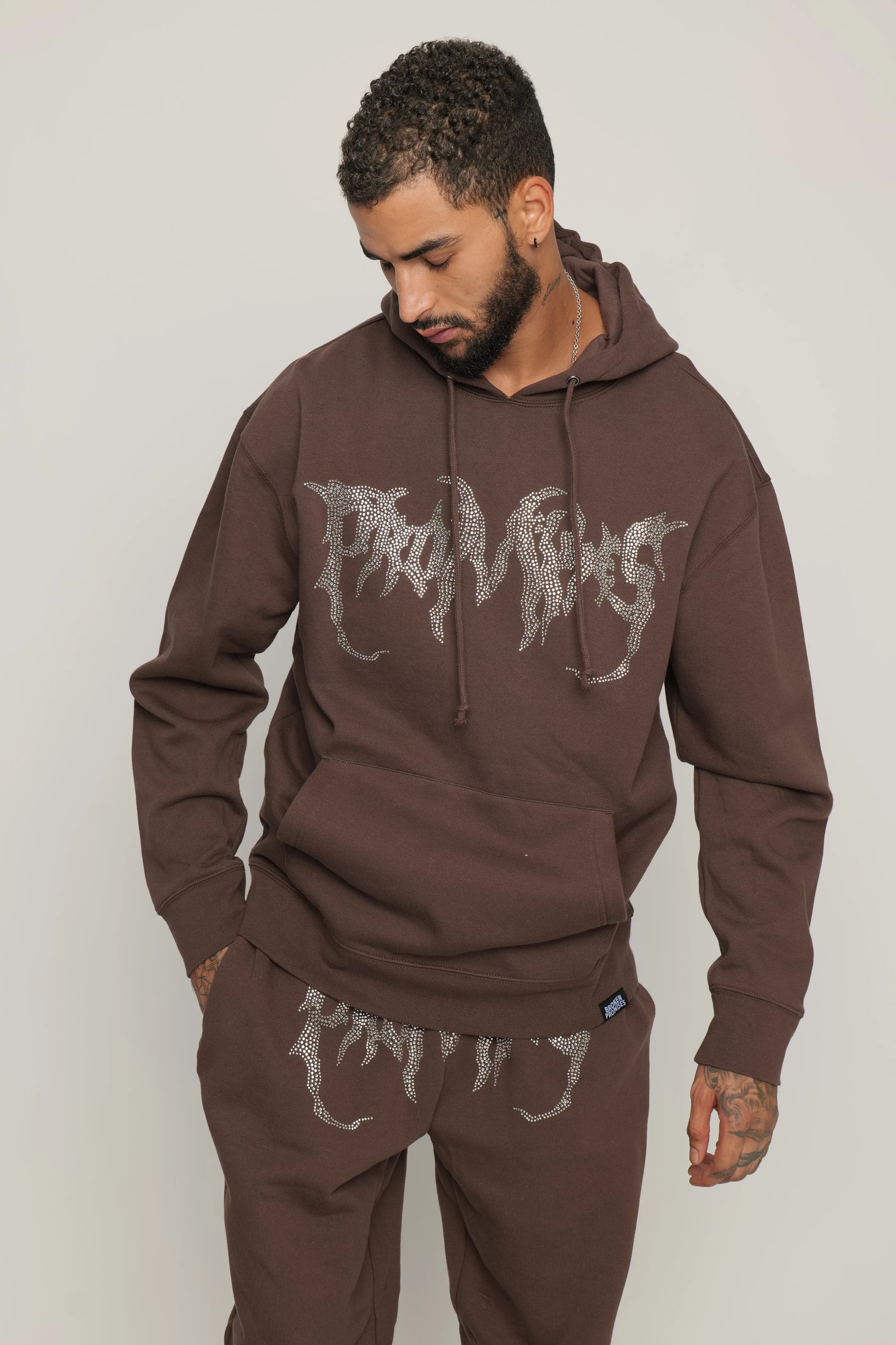 Graveyard Rhinestoned Hoodie Brown