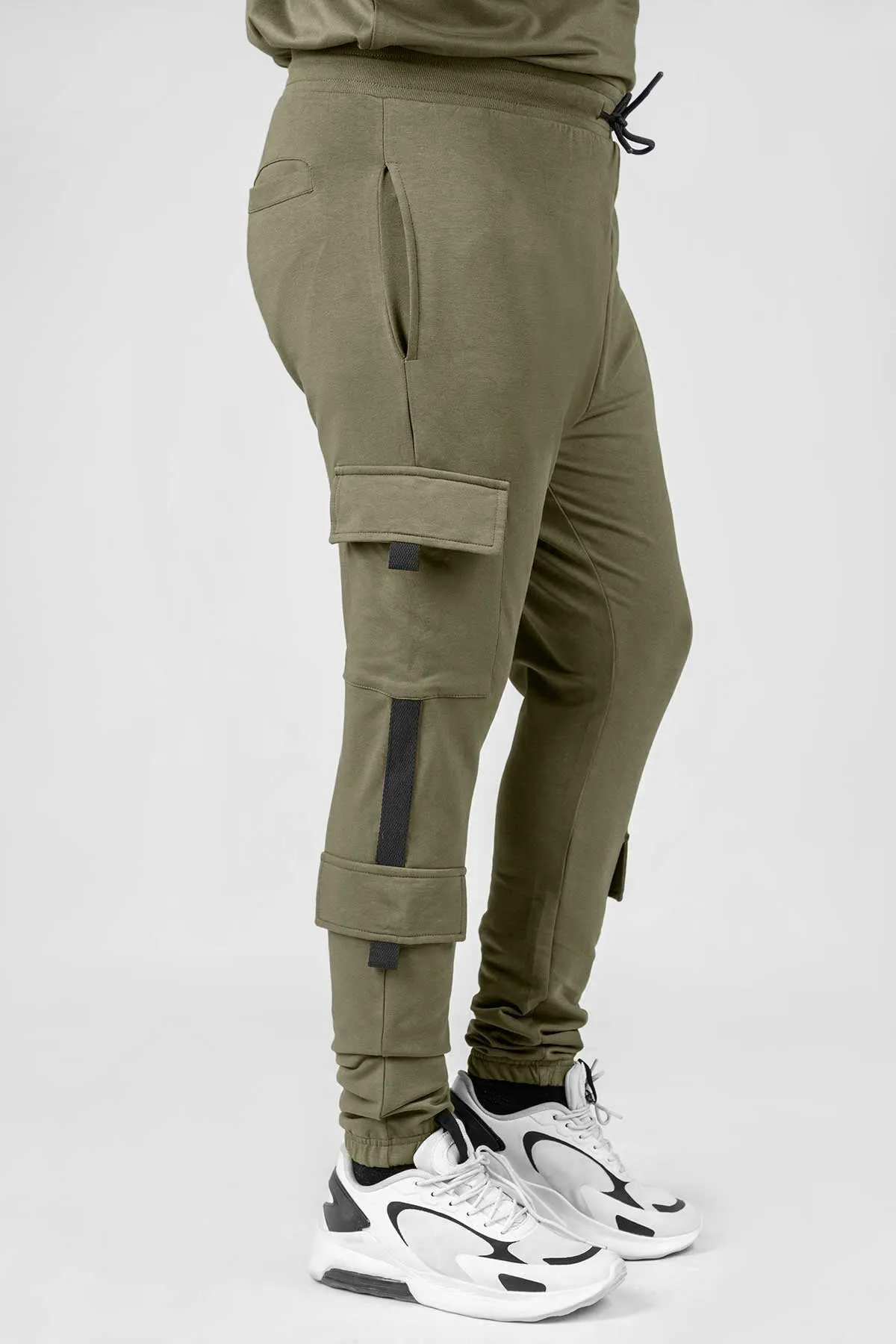 Green Cargo Joggers with Drawstring Closure & Pockets - W23 - MTR097R