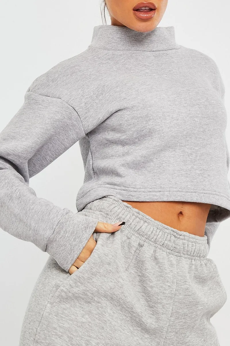 Grey High Neck Cropped Sweatshirt - Orli