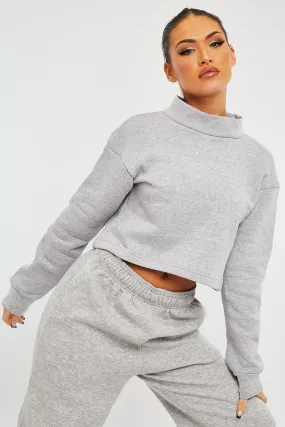 Grey High Neck Cropped Sweatshirt - Orli