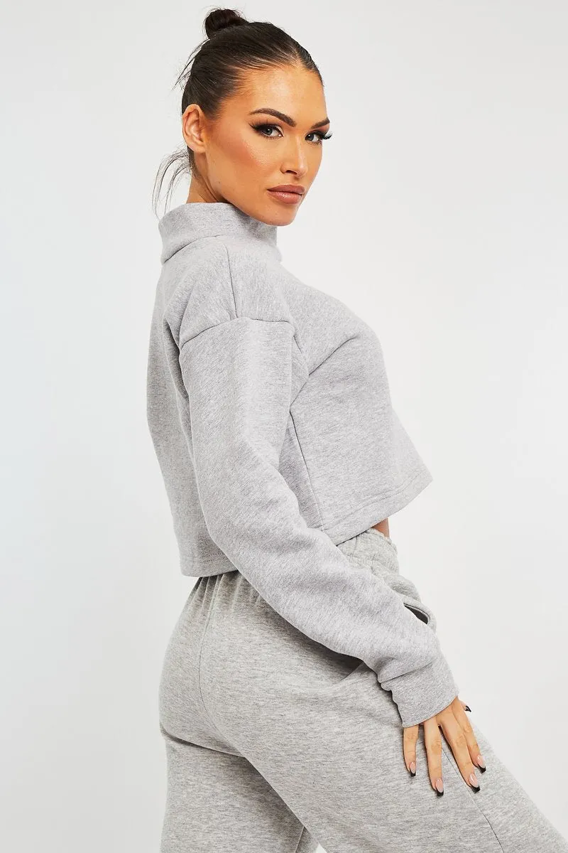 Grey High Neck Cropped Sweatshirt - Orli