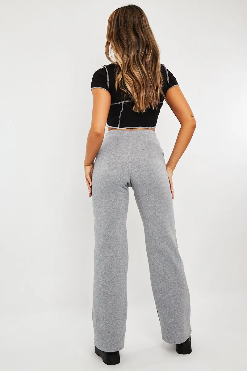 Grey High Waist Wide Leg Joggers - Indiah