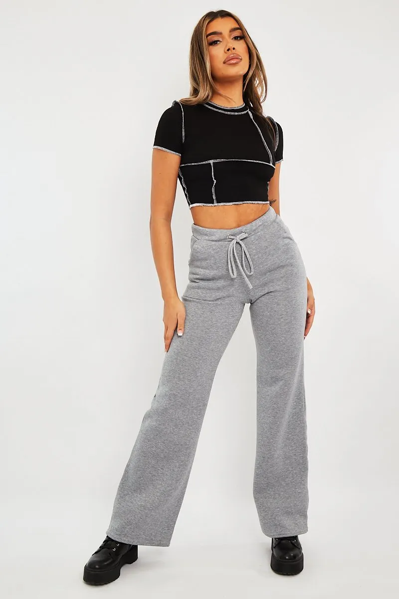 Grey High Waist Wide Leg Joggers - Indiah