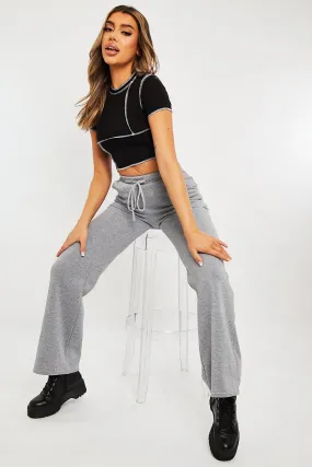 Grey High Waist Wide Leg Joggers - Indiah