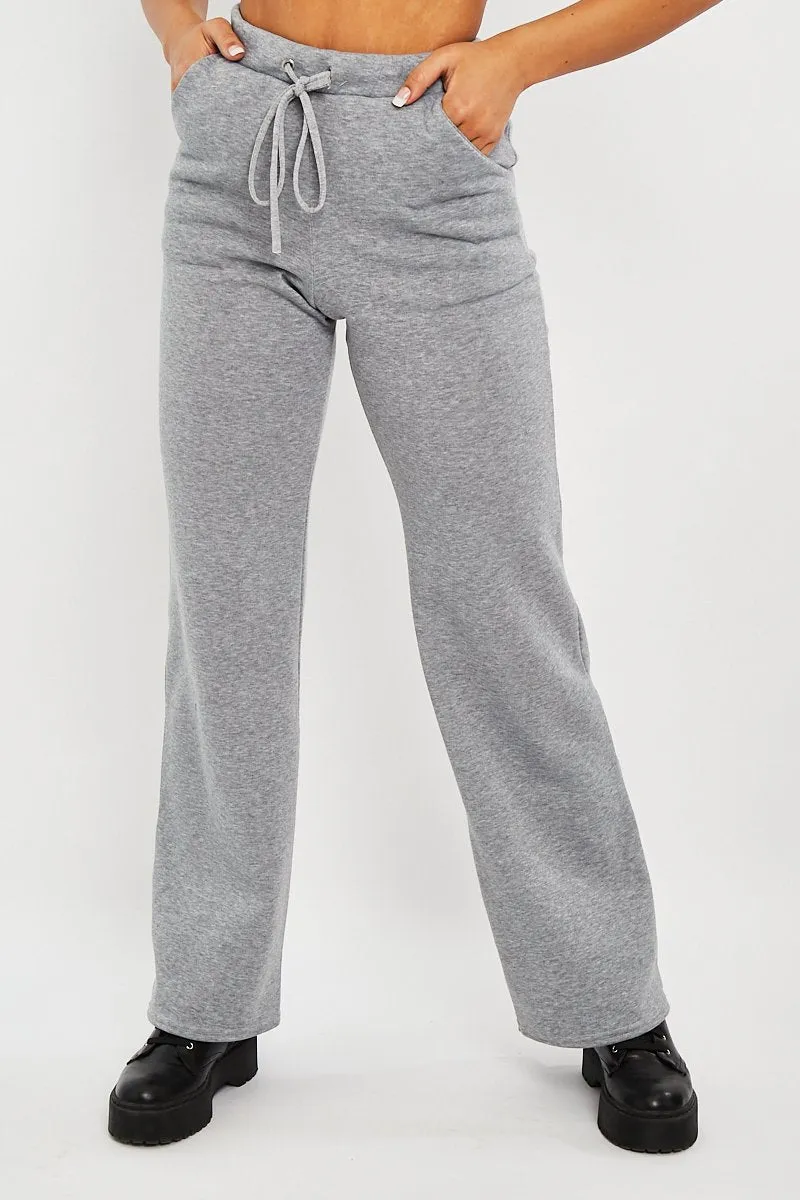 Grey High Waist Wide Leg Joggers - Indiah