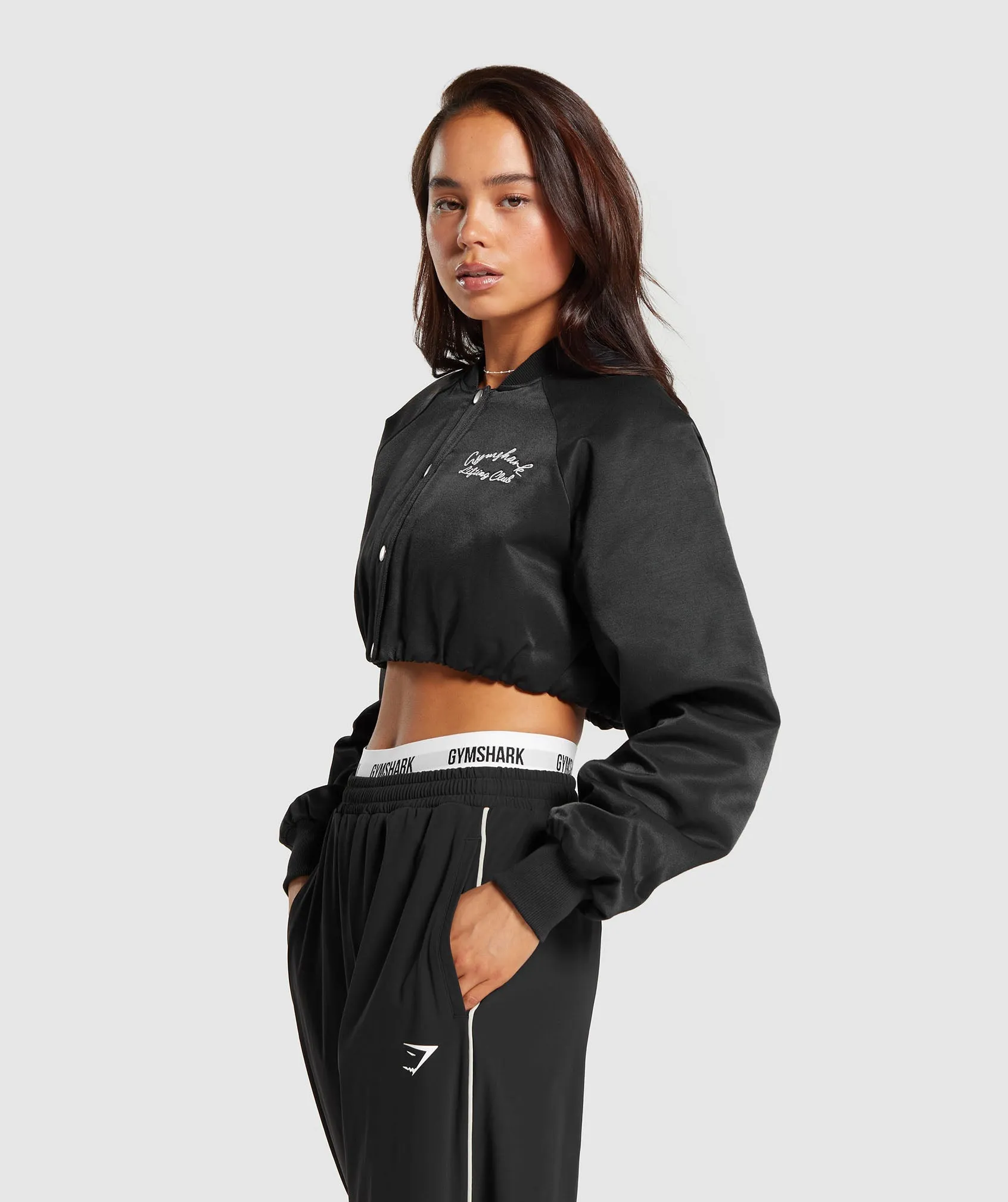 Gymshark Cropped Bomber Jacket - Black