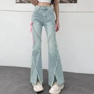 Harajuku High Waist Slim Lace-up Vintage Streetwear Jeans