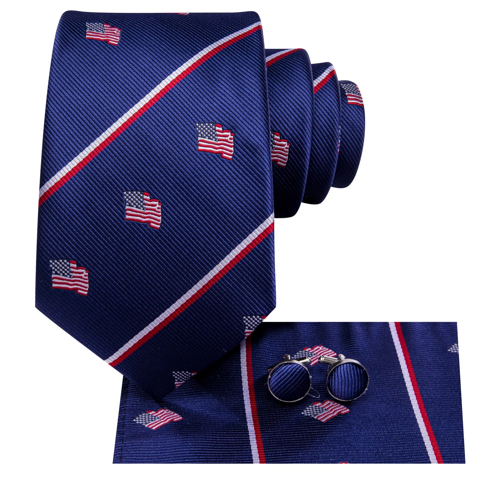 Hi-Tie American Flag Pattern Festival Red White Stripes Blue Tie Set