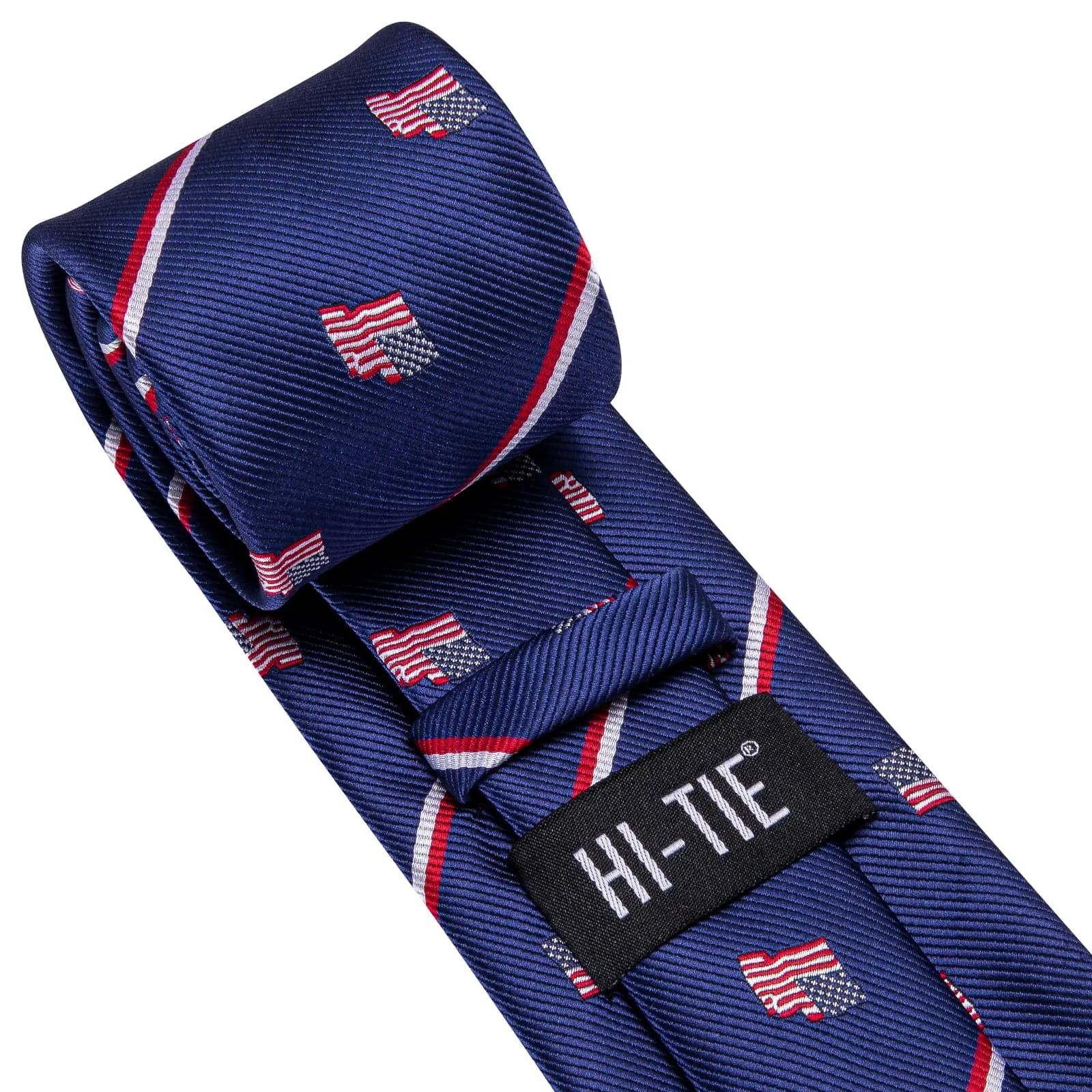 Hi-Tie American Flag Pattern Festival Red White Stripes Blue Tie Set