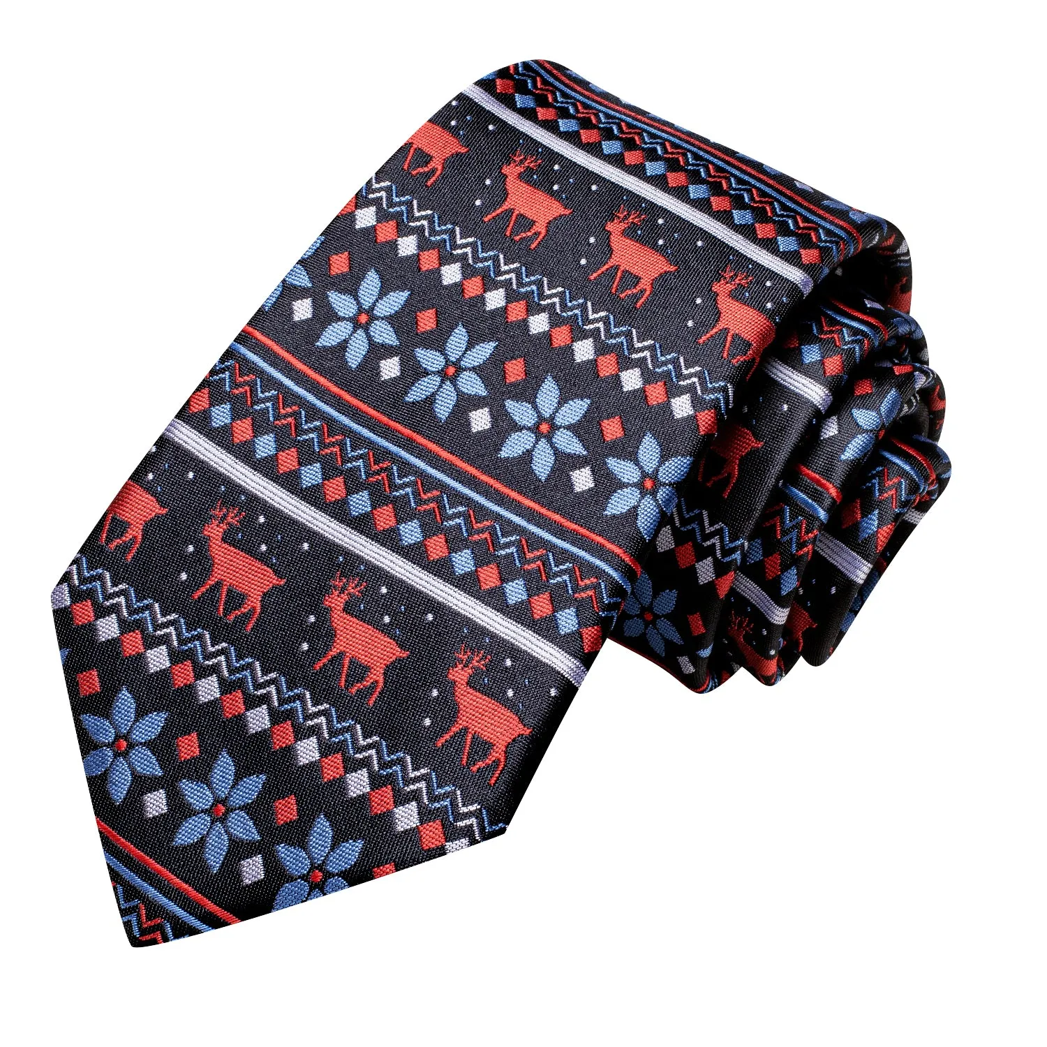 Hi-Tie Black Blue Red Novelty Xmas Necktie Pocket Square Cufflinks Set