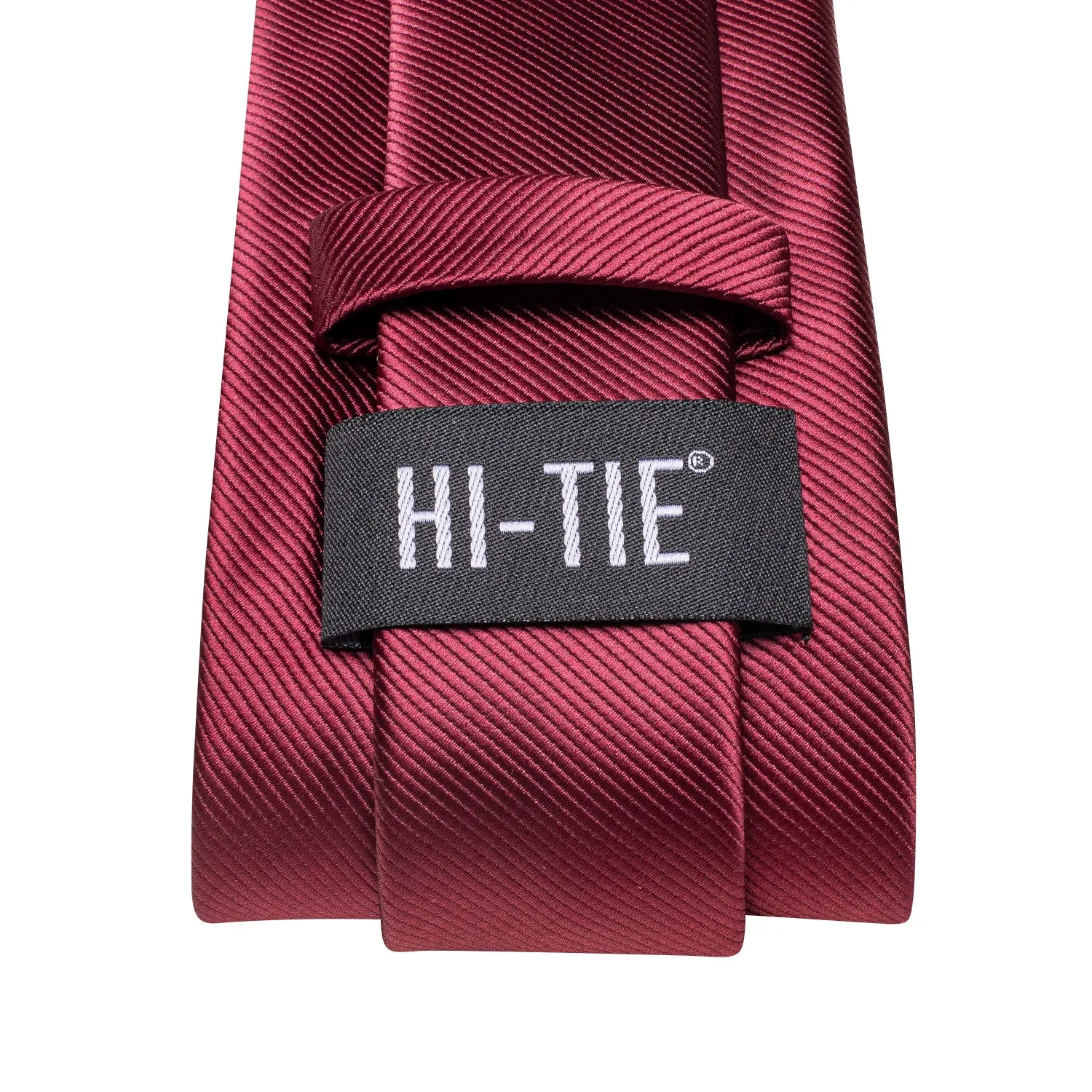 Hi-Tie Burgundy Red Solid Men's Necktie Pocket Square Cufflinks Set