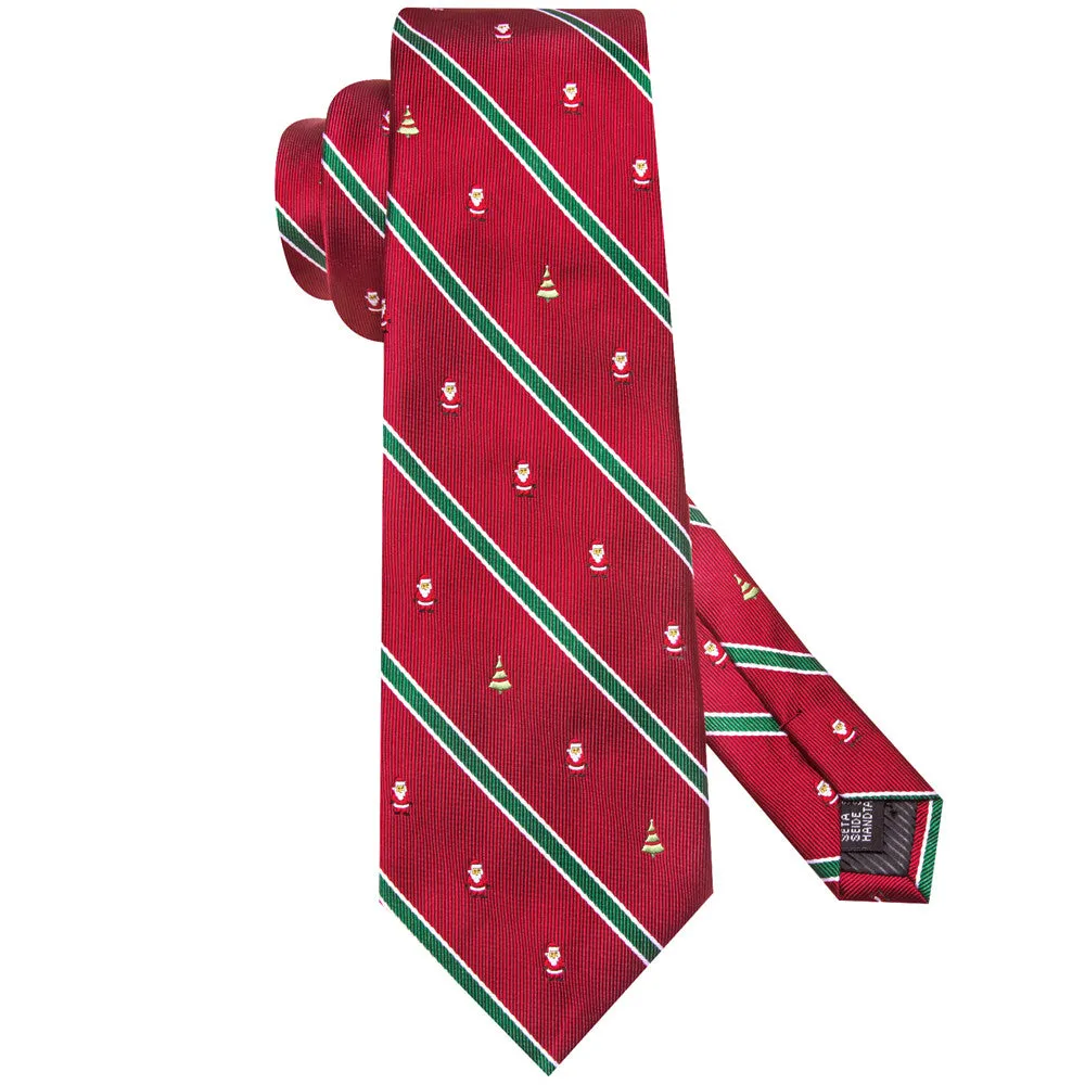 Hi-Tie Christmas Red Green Striped Snowman Necktie Set