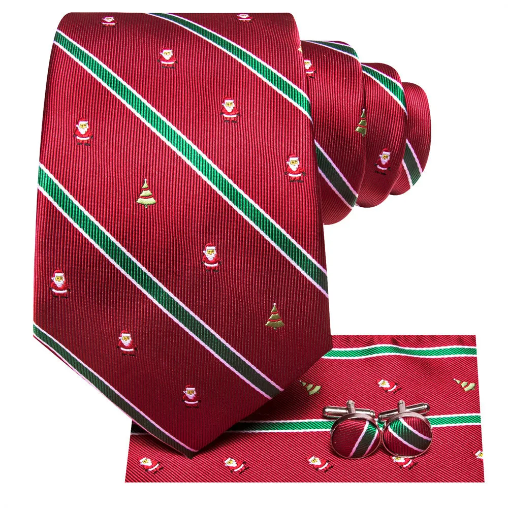 Hi-Tie Christmas Red Green Striped Snowman Necktie Set