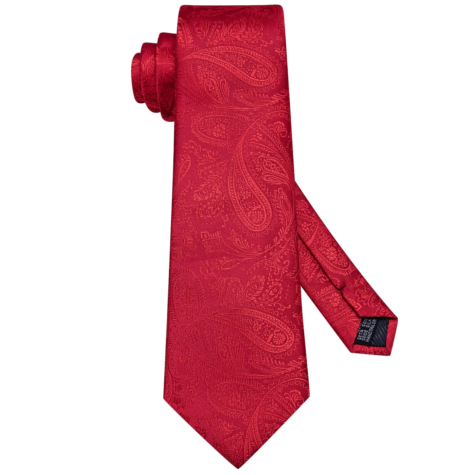 Hi-Tie Classic Red Paisley Silk Mens Tie Handkerchief Cufflinks Set