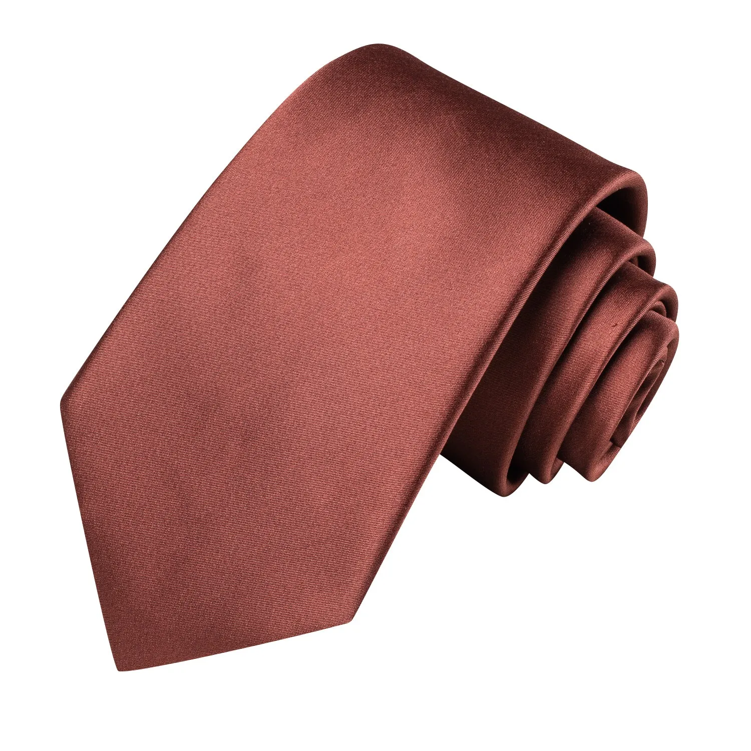 Hi-Tie Copper Rose Red Necktie Mens Solid Silk Tie Hanky Cufflinks Set