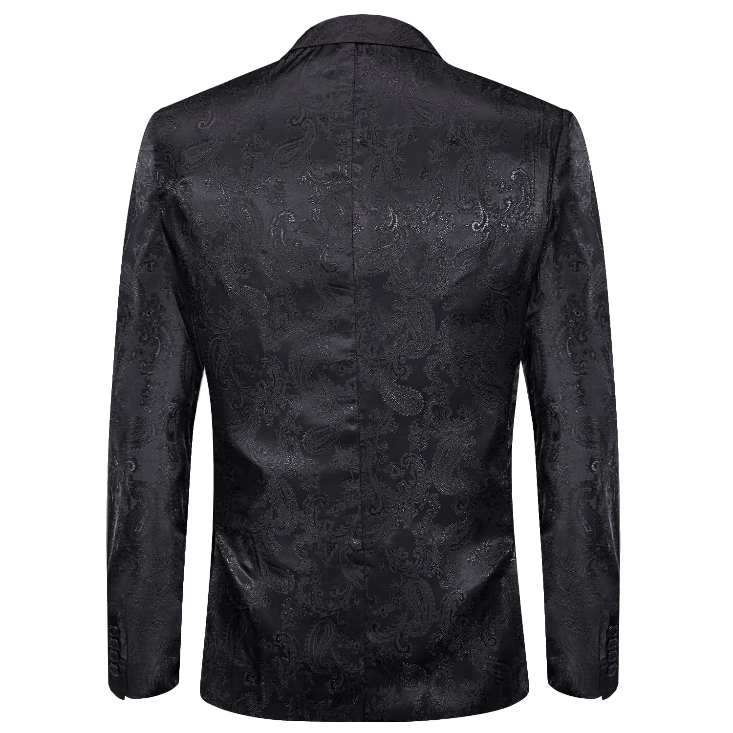 Hi-Tie Notched Lapel Blazer Black Men's Wedding Paisley Top Men Suit