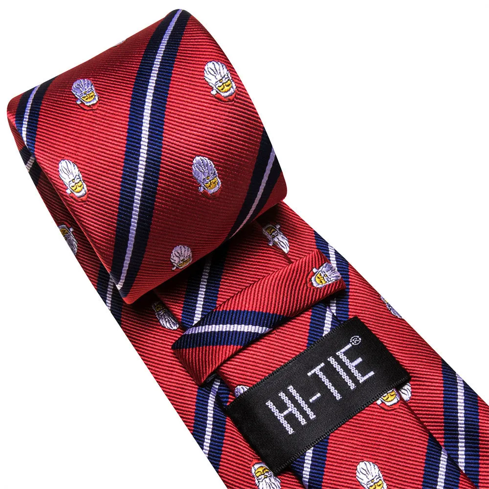 Hi-Tie Red Blue Striped Santa Christmas Designer Necktie Set