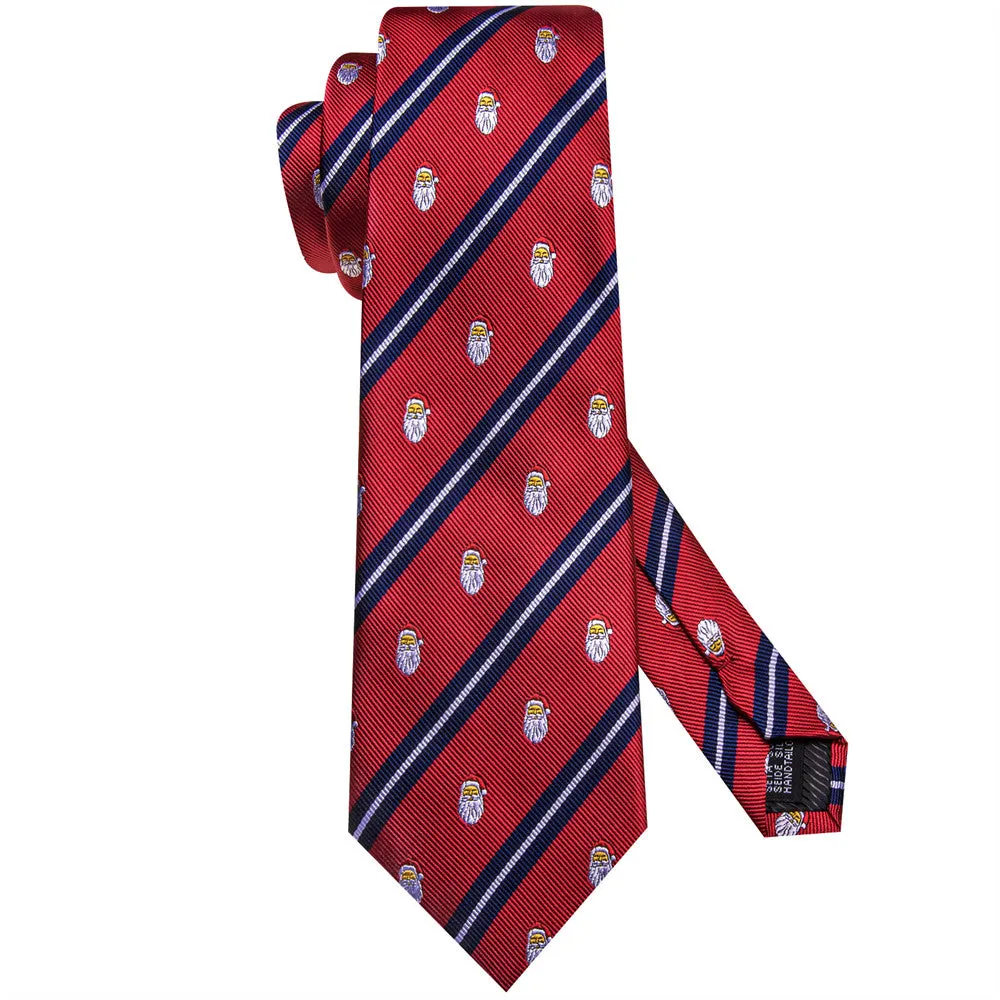 Hi-Tie Red Blue Striped Santa Christmas Designer Necktie Set