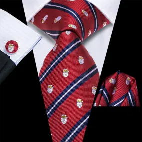 Hi-Tie Red Blue Striped Santa Christmas Designer Necktie Set