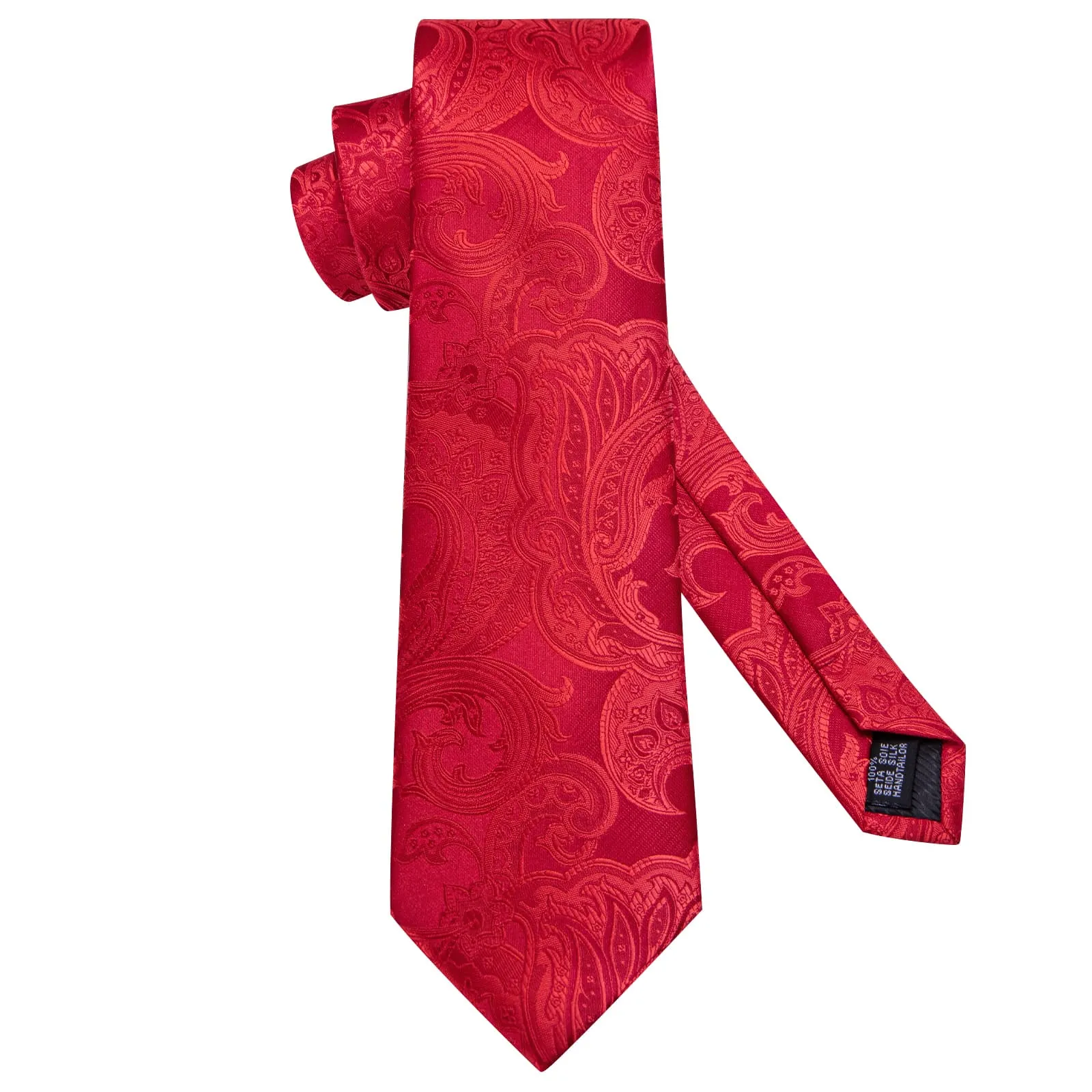 Hi-Tie Red Floral Silk Mens Dress Wedding Tie Hanky Cufflinks Set