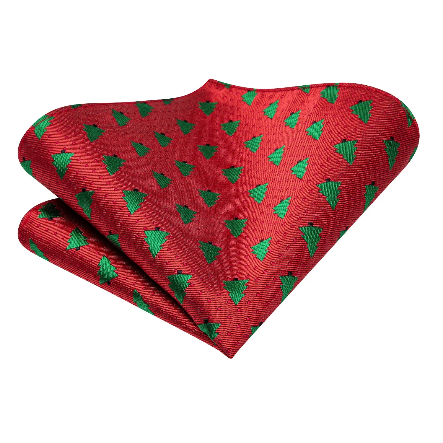 Hi-Tie Red Necktie Green Pines Tie Pocket Square Cufflinks Set