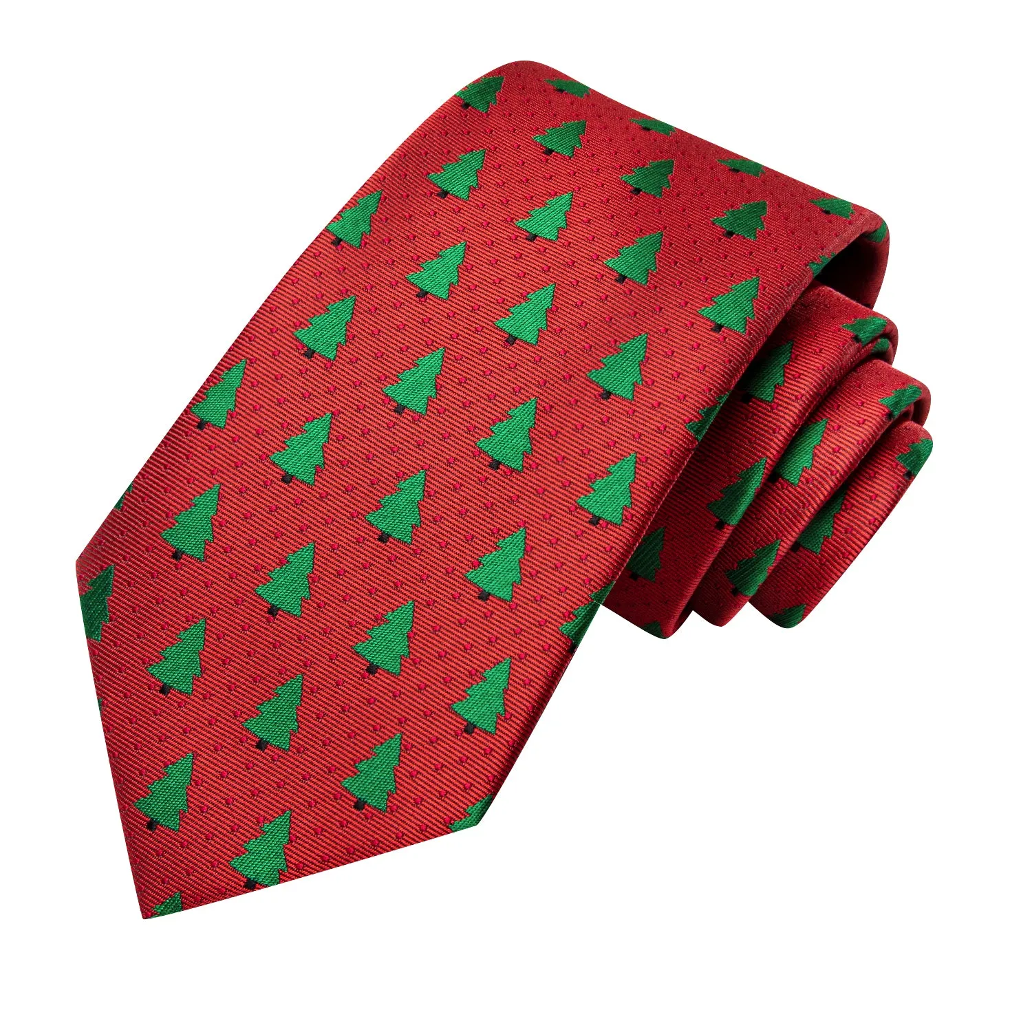 Hi-Tie Red Necktie Green Pines Tie Pocket Square Cufflinks Set