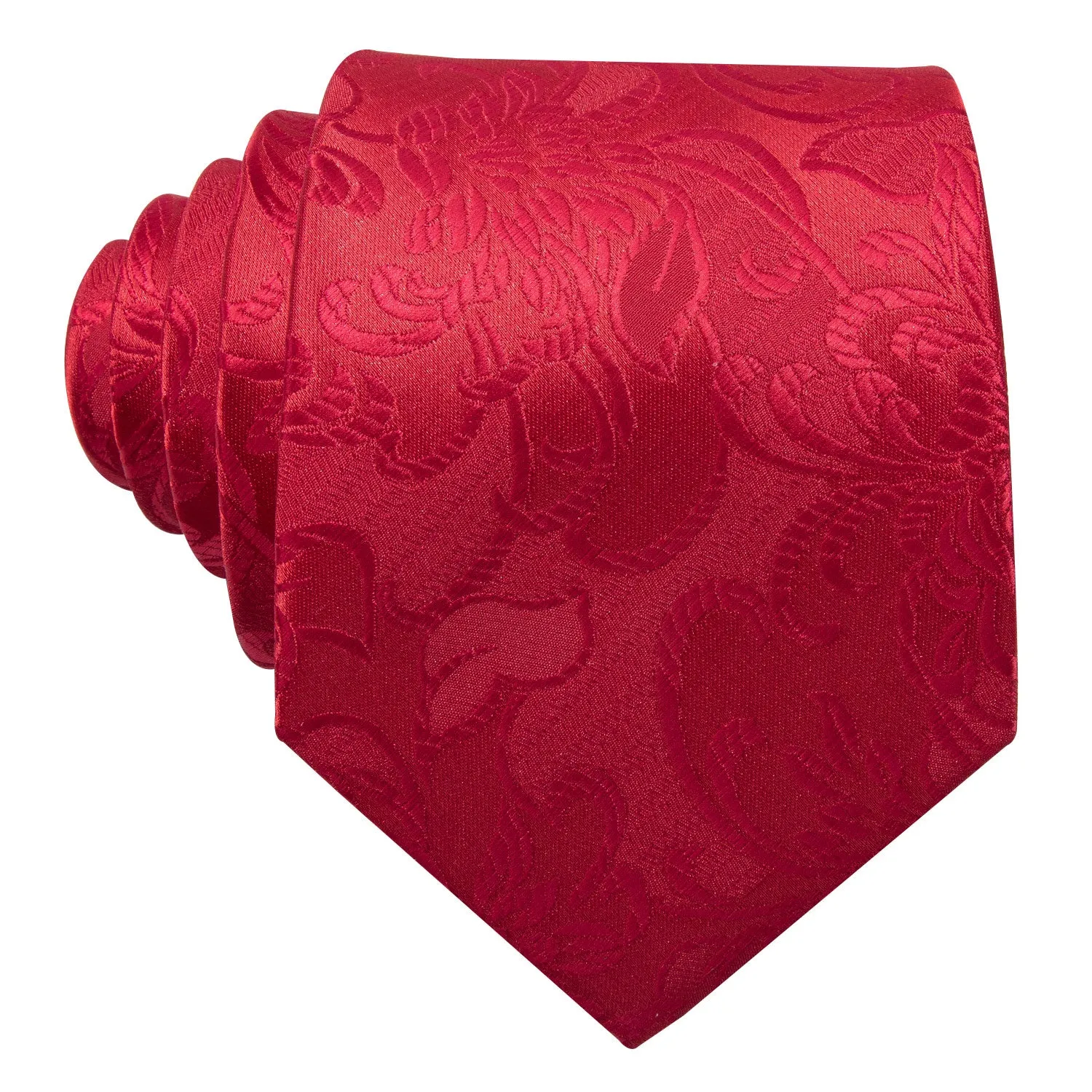 Hi-Tie Red Necktie Wedding Red Floral Tie Pocket Square Cufflinks Set