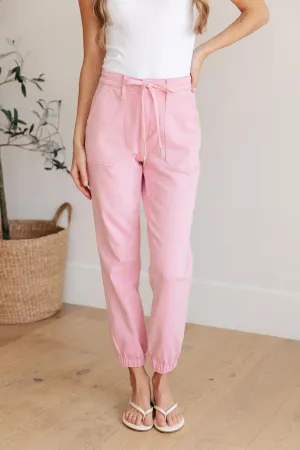 High Rise Pink Denim Joggers