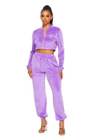 Hot & Delicious Women's Hey Baby Girl Rhinestone Velour Joggers