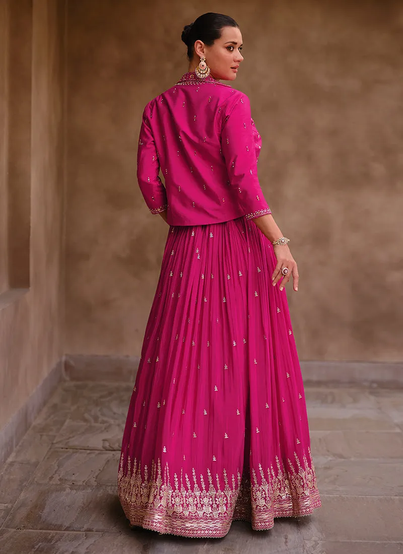 Hot Pink Handwork Embroidery Jacket Style Lehenga Choli