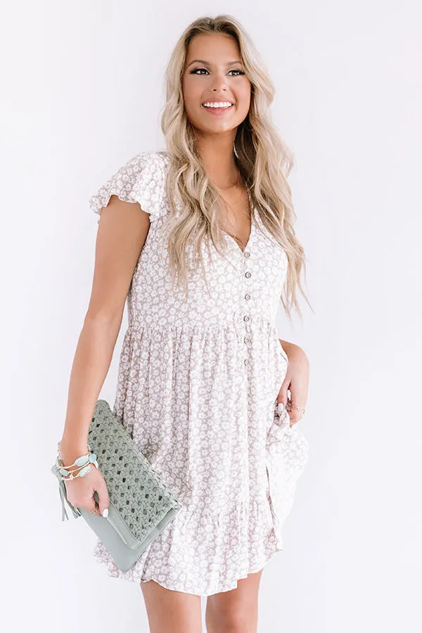 Joy For Days Floral Babydoll Dress in Taupe