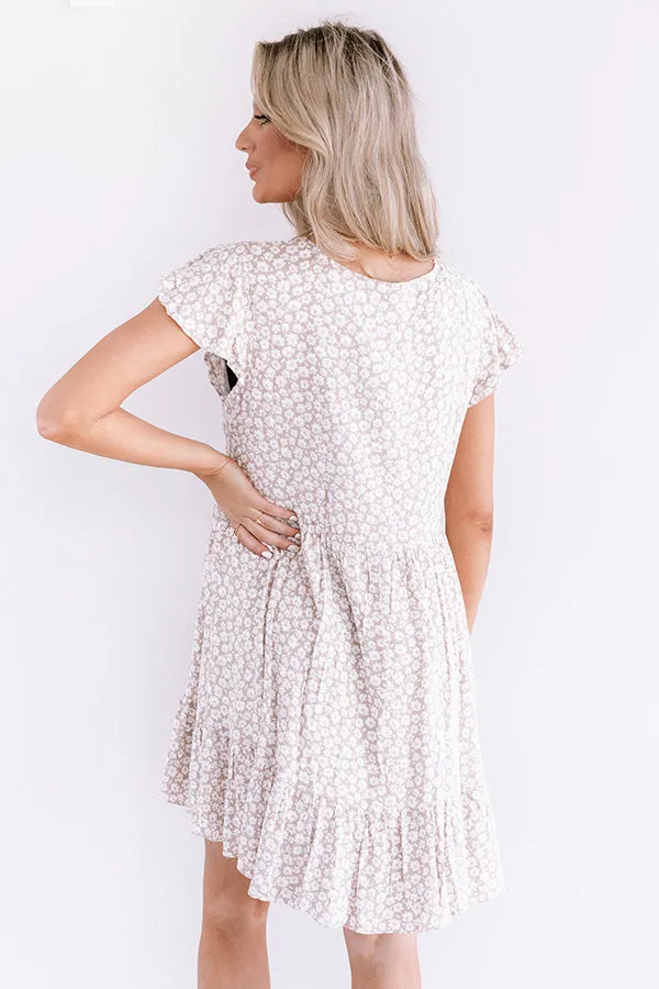 Joy For Days Floral Babydoll Dress in Taupe