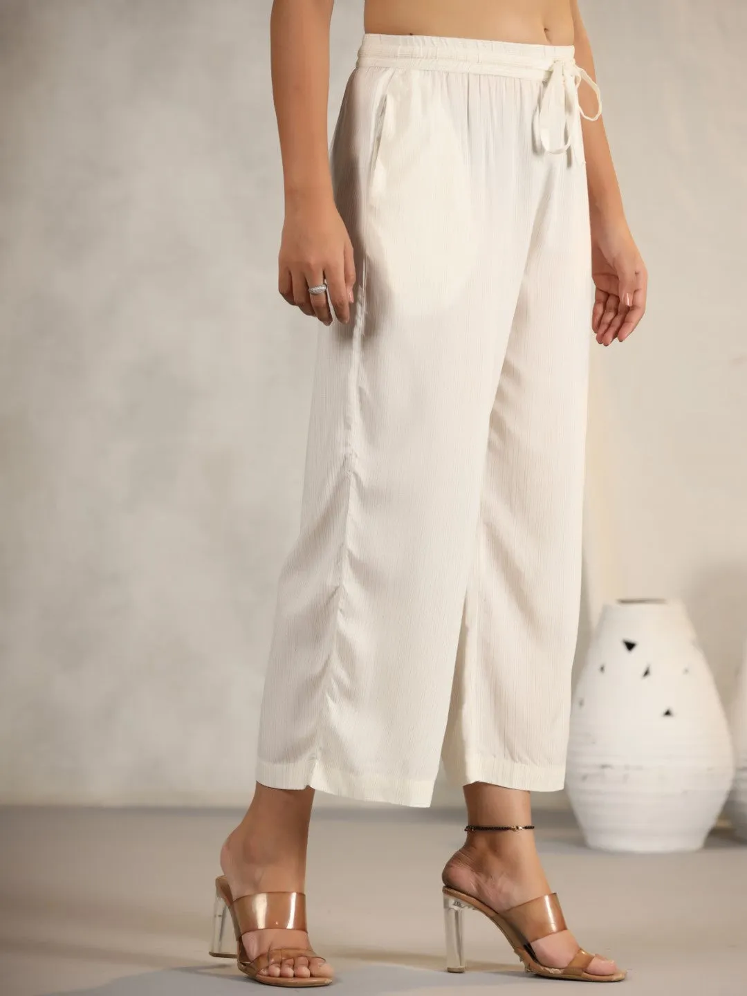 Juniper Ivory Stripped Modal Rayon Women Pants With Single Side Pockets & Drawstring