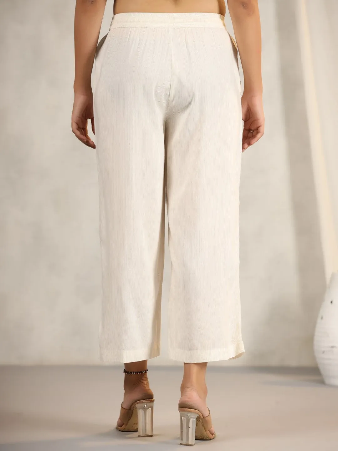 Juniper Ivory Stripped Modal Rayon Women Pants With Single Side Pockets & Drawstring