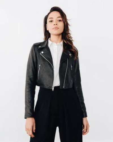 Kaia Gerber Moto Biker Real Leather Jacket